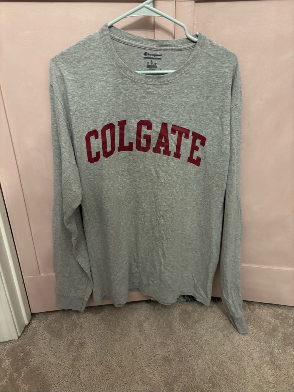 Champion Gray Crewneck Sweater with Red Colgate Script
